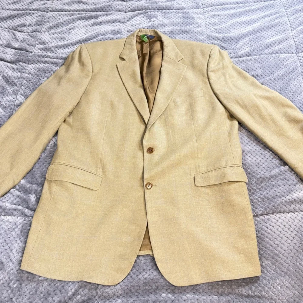 Brooks Brothers 346 Mens 46L Silk Wool Blend Blazer Sport Coat Tan 2 Button